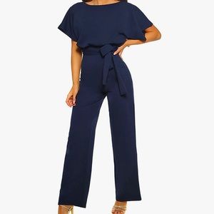 ✨Casual Loose Short Sleeve Belted Wide Leg Pant Romper Jumpsuits